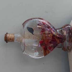 Vintage Dried Flowers Floating Oil Water Glass bottle Decor Art Ornament